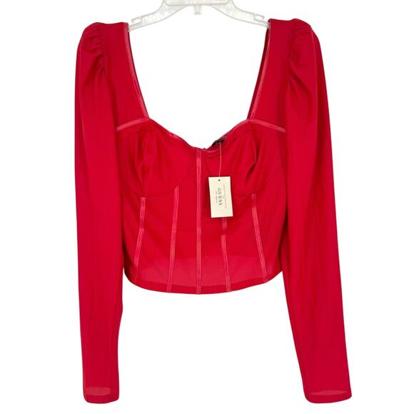 NWT Guess Y2K Coquette Scarlet Red Corset Bustier Mesh Zipper Top Puff Sleeve XL - Picture 3 of 13